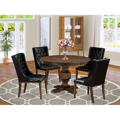 HomeStock 3-Piece Distressed Jacobean Finish Solid Wood Top Dining Table with 2 Chairs