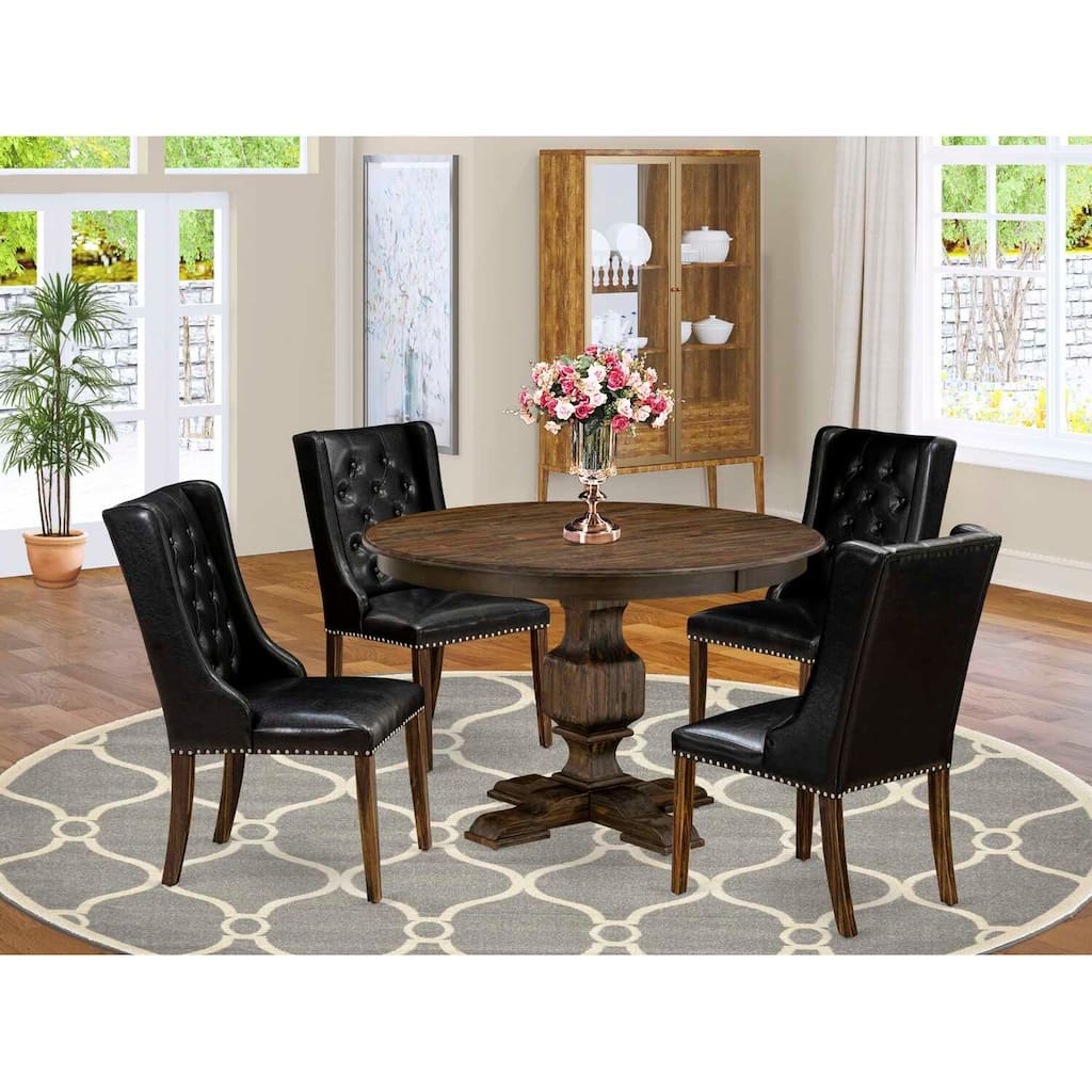 HomeStock 3-Piece Distressed Jacobean Finish Solid Wood Top Dining Table with 2 Chairs