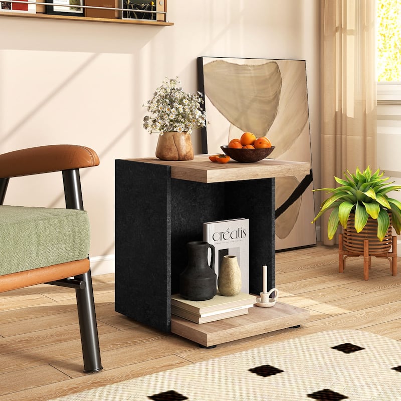 Costway 2-Tier Sofa Side Table set of 1/2 with Open Storage Shelf