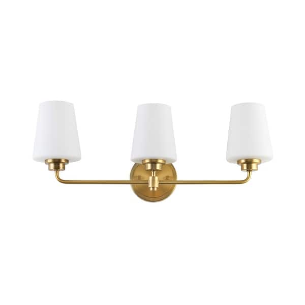 slide 2 of 8, 22.5 in. W 3-Light White Plus Gold Bathroom Vanity Light with Shade