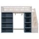 preview thumbnail 12 of 10, Full Size Solid Wood Loft Kids Bed Frame with 2-Four-Layer Storage Cabinets, Guardrails, Staircase & Curtain, White+Blue