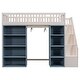 preview thumbnail 10 of 10, White and Blue Full Size Loft Bed with 2 Four-Layer Storage Cabinets,Staircase and Blackout Curtain for Kids