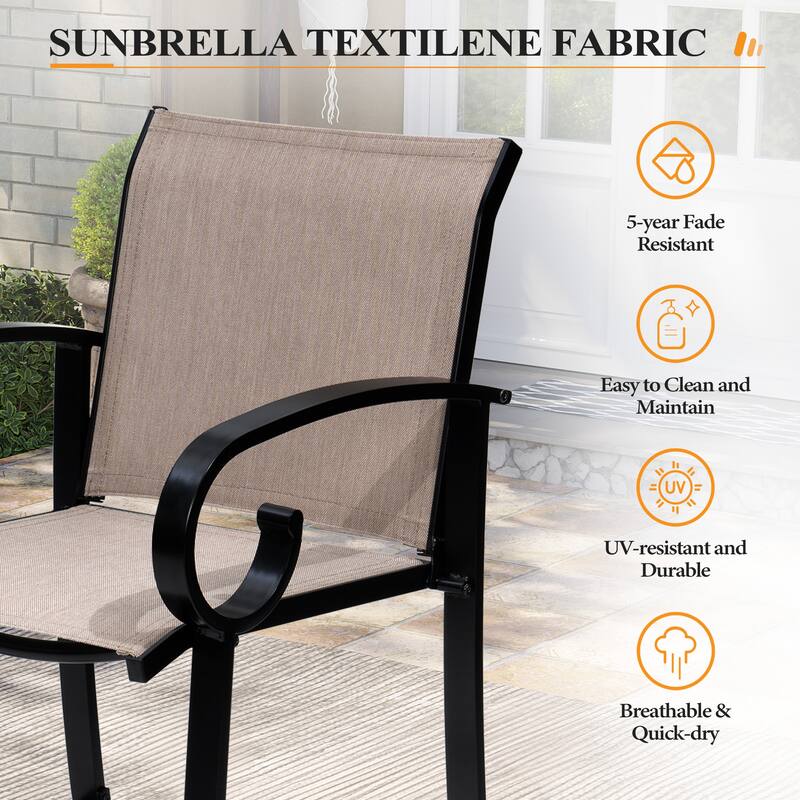 3/5-Piece Patio Aluminum Sunbrella Textilene Sling Swivel Bar Stools and Table Set