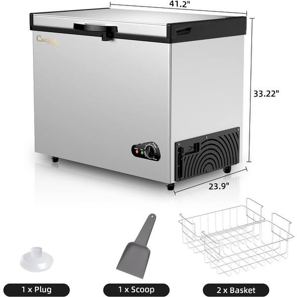 Silver Chest Freezer 10.0 Cu.ft with Removable Basket and Adjustable ...