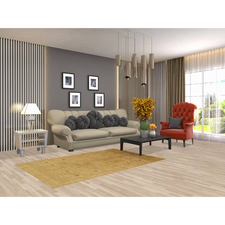 Tribal Gold Gabbeh Oriental Accent Rug Hand-Knotted Wool Carpet - 3'10"x 5'10"