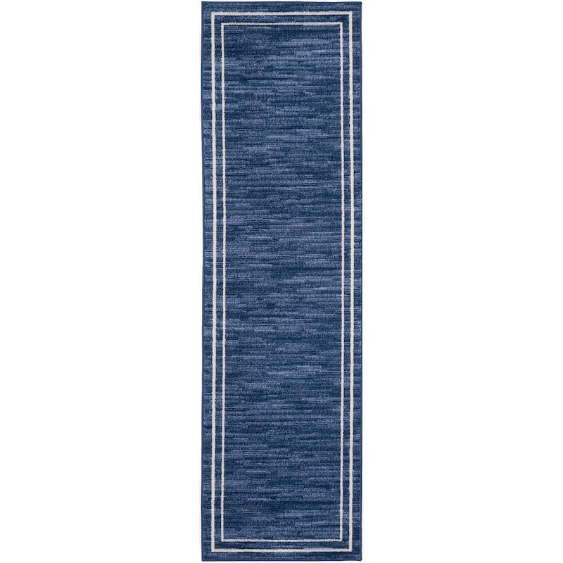 Nourison Sandy Indoor / Outdoor Solid Area Rug - 8' Runner - Navy/Ivory