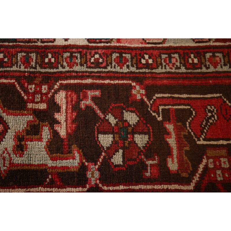 Geometric Heriz Persian Vintage Area Rug Hand-Knotted Red Wool Carpet - 7'5"x 10'9"