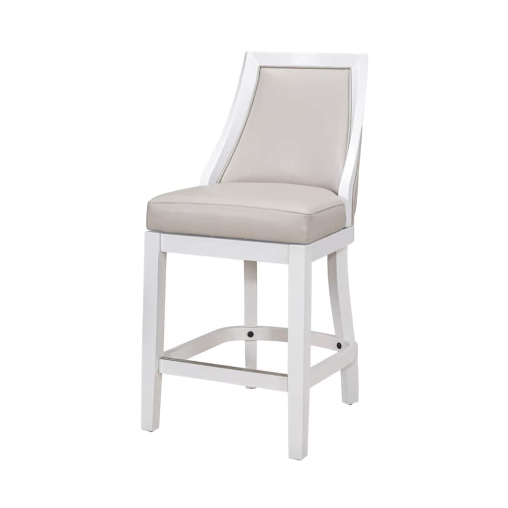 Grey Faux Leather Swivel Bar Chair with White Wood Frame and Footrest