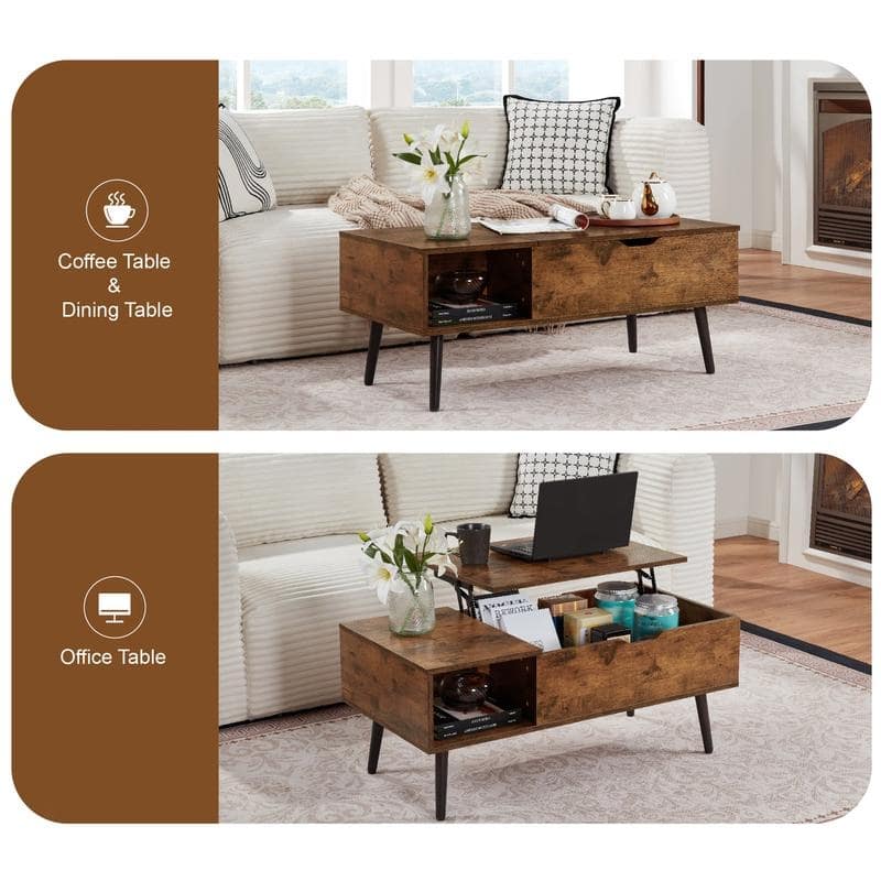 39" Lift-Top Coffee Table with Hidden Storage & Shelf – Ideal for Living Room or Reception Area‌