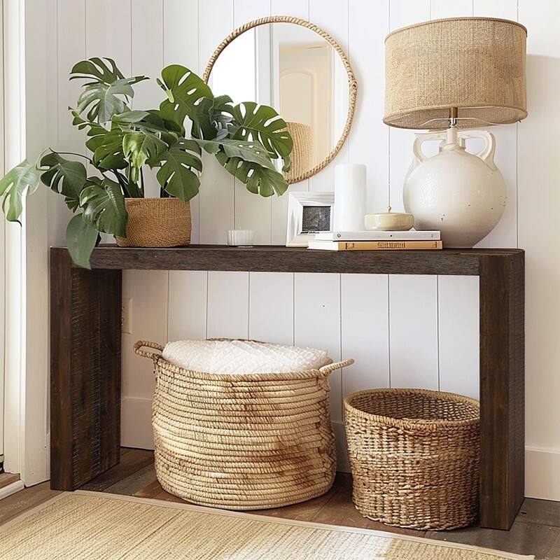 Console Table for Hallway, Entrance, No need Assembly - Brown