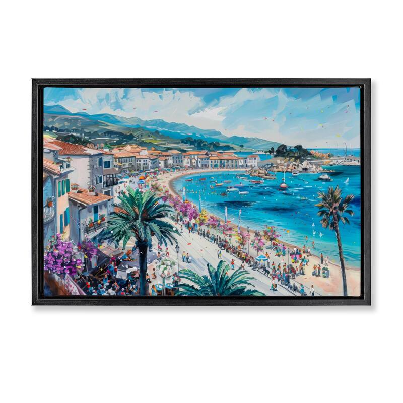 Stupell Busy Summer Beach Town Framed Floater Canvas Wall Art Design By LSR Design Studio - 31 x 21 - Black