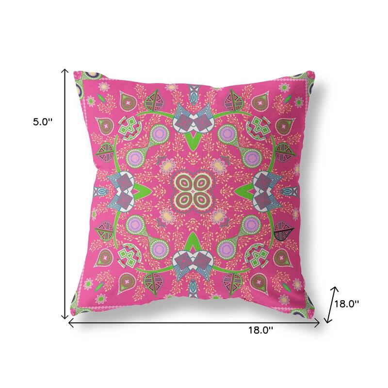 HomeRoots 18" x 18" Hot Pink Blown Seam Paisley Indoor Outdoor Throw Pillow - 18.00' X '5.00' X '18.00