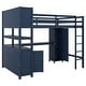 preview thumbnail 4 of 9, Dark Blue Full Pine Wood Loft Bed with Cabinet & Desk