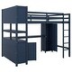 preview thumbnail 4 of 9, Full Size Dark Blue Loft Bed with Wardrobe, L-Shaped Desk, Cabinet, Bookshelf, and Safety Rails