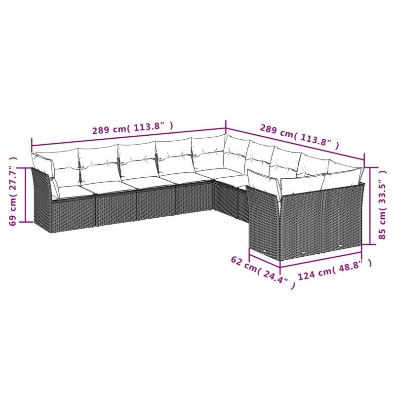 vidaXL Garden Sofa Set Beige, Cream White PE Rattan, Powder-Coated Steel - 24.4 x 24.4 x 27.2
