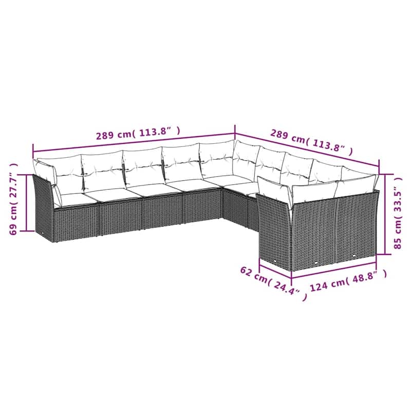 vidaXL Garden Sofa Set Grey PE rattan Standard Modular Garden Sofa Set - 24.4 x 24.4 x 27.2