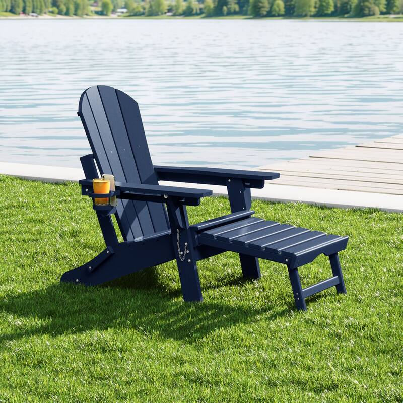 Laguna Outdoor Folding Adjustable Adirondack Chair with Cup Holder & Hideaway Ottoman