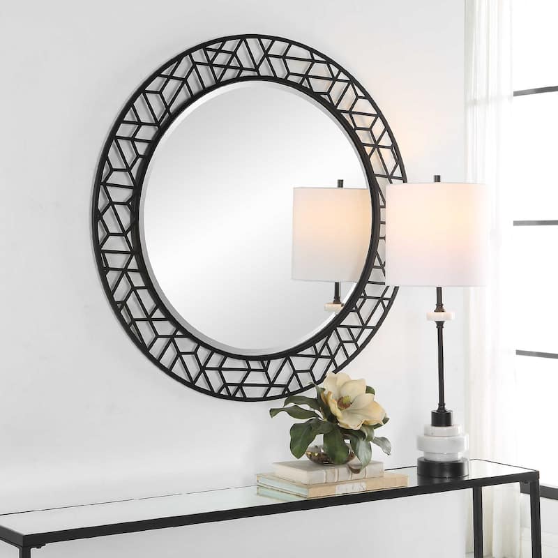 Mosaic Round Wall Mirror - 40" - Black