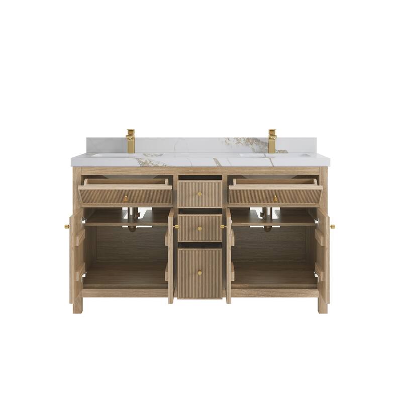 Willow Collections 60 in. W x 22 in. D Sonoma Teak Double Sink Bathroom Vanity with Countertop
