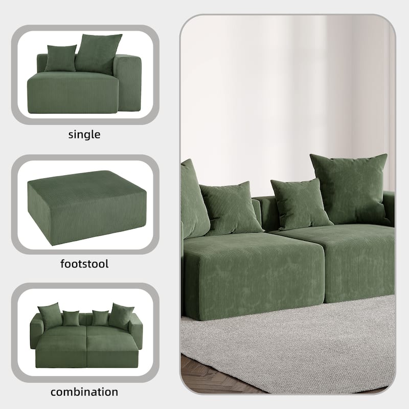 2 Set Oversized Corduroy Sectional Sofa Square Arm