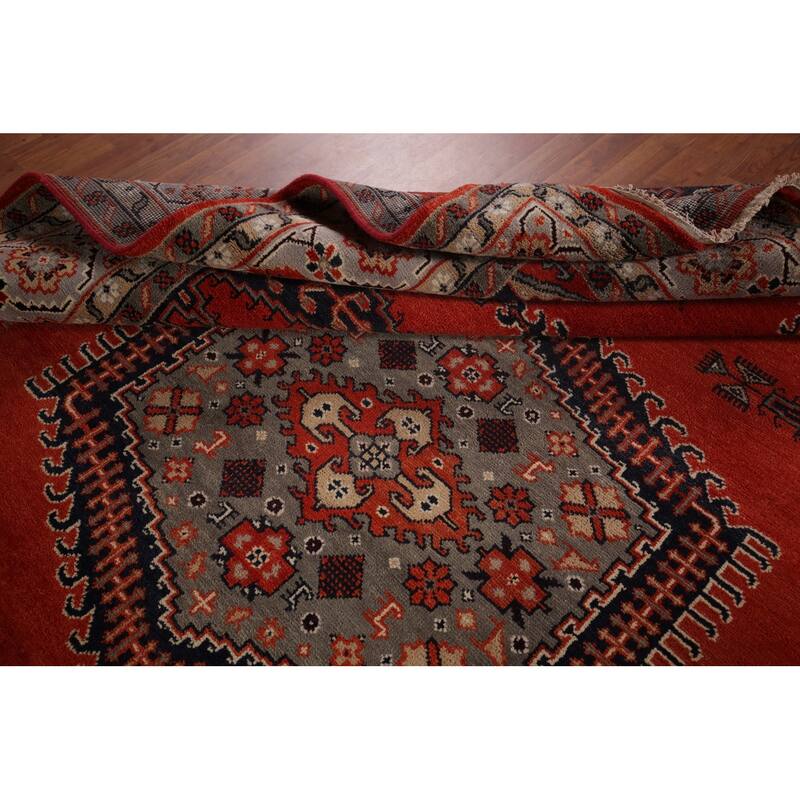 Viss Oriental Area Rug Handmade Geoemtric Orange Wool Carpet - 8'11"x 11'10"