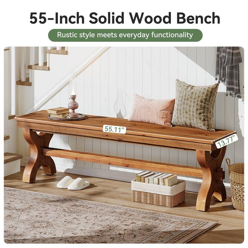 Solid Wood Entryway Bench, Farmhouse Dining Bench, Hallway Accent Seat Bench for Living Room Bedroom