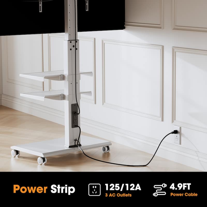 FITUEYES Rolling TV Stand with Wheels For 32-70 Inch TVs, with Power Outlet and Two Shelf TV Console ,Hold Up To 88 Lbs