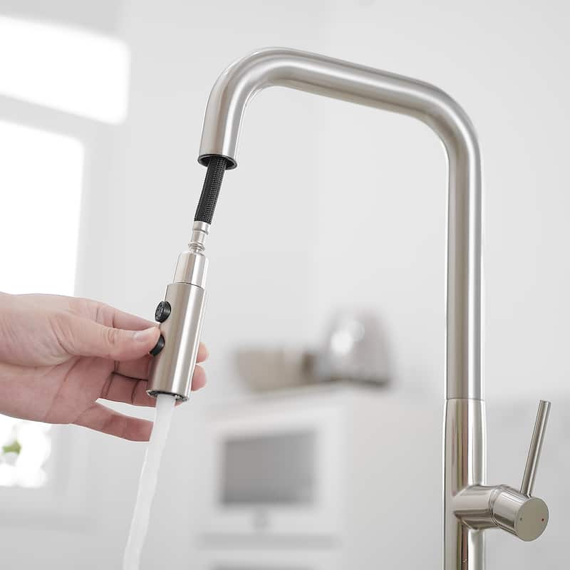 WIZ Pull-Down 1-Spray High Arc Kitchen Faucet With Deck Plate
