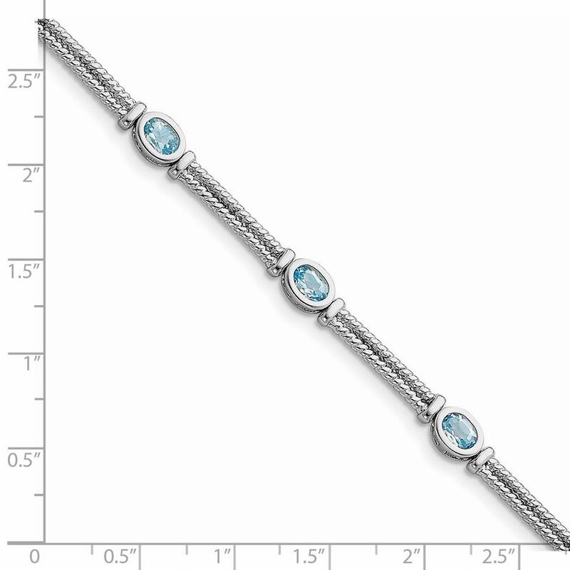 Curata 925 Sterling Silver Textured Polished Box Catch Closure Blue Topaz Bracelet 7 Inch Box Clasp