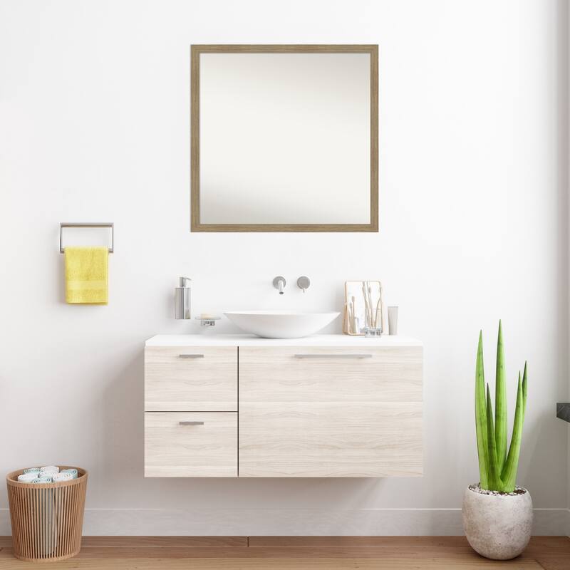 Woodgrain Stripe Non-Beveled Wood Framed Bathroom Vanity Wall Mirror