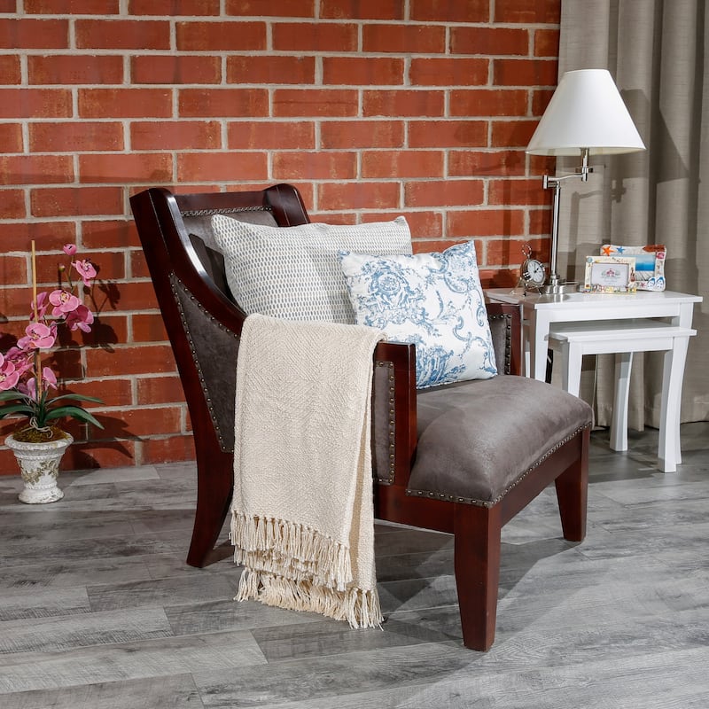 DTY Indoor Living Breckenridge Leather Accent Chair, Gray Suede - Grey