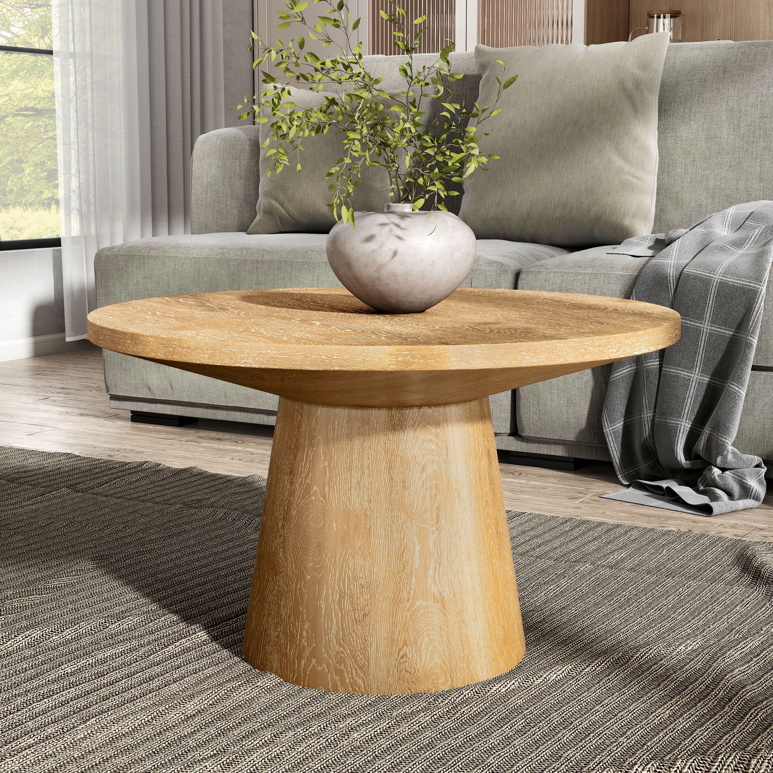 Furniture of America Vitten Modern Round Solid Wood Pedestal Coffee Table