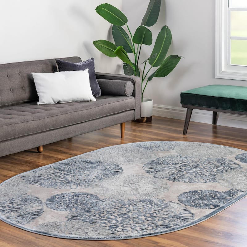 Country & Floral Cadence Collection Area Rug - 4'x6' Oval - Blue