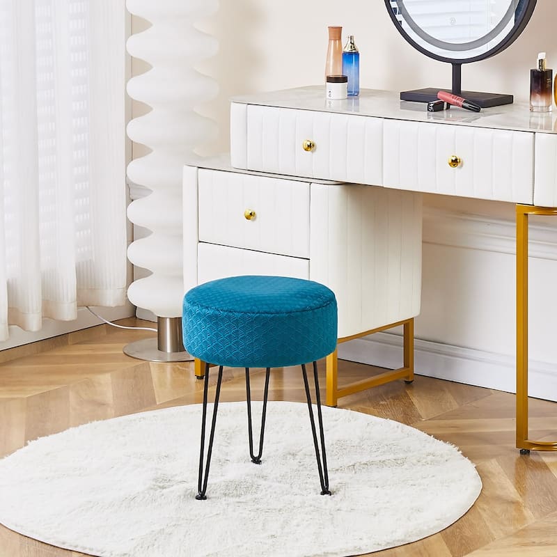 Modern Velvet Ottoman Footstool with Cushioned Seat and Metal Frame for Bedroom or Living Room - 13”L x 13”W x 17”H