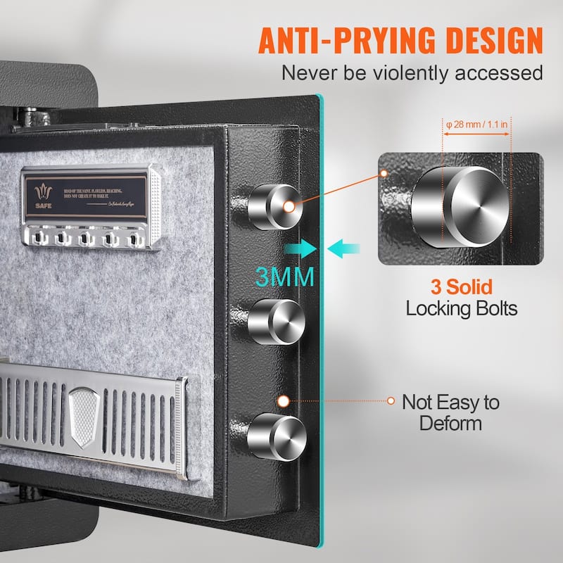Black Cold-Rolled Carbon Steel Safe with Dual Lock, Alarm and Removable Shelf