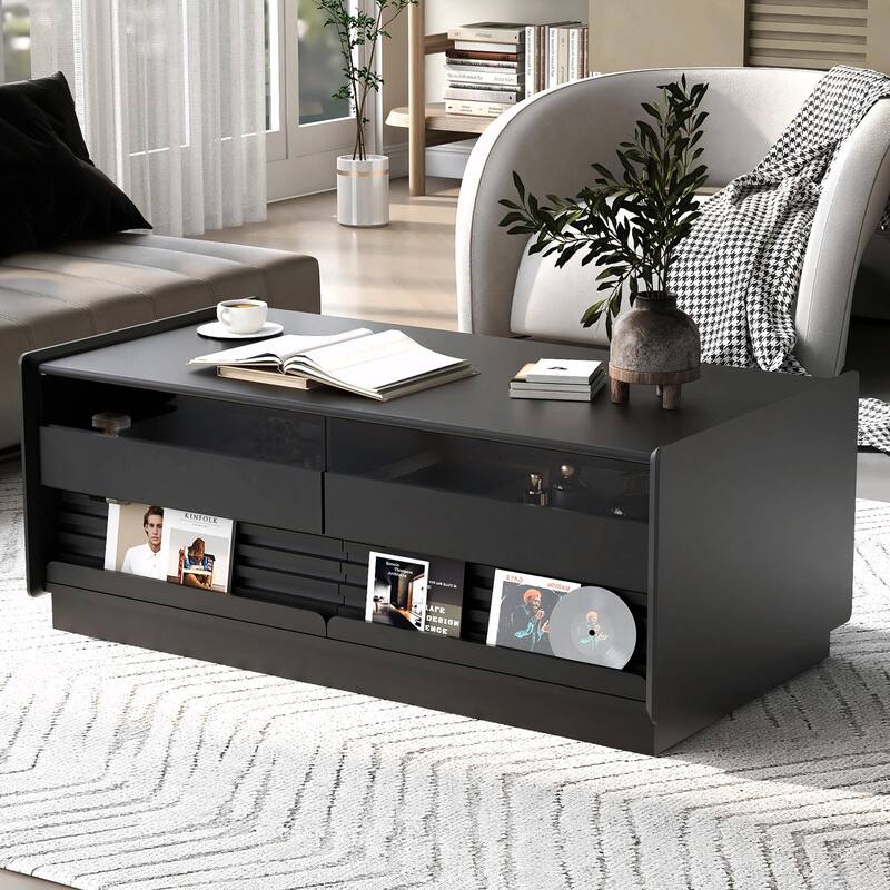 47.2" Modern Rectangle Coffee Table with 4 Drawers and 2 Display Shelves
