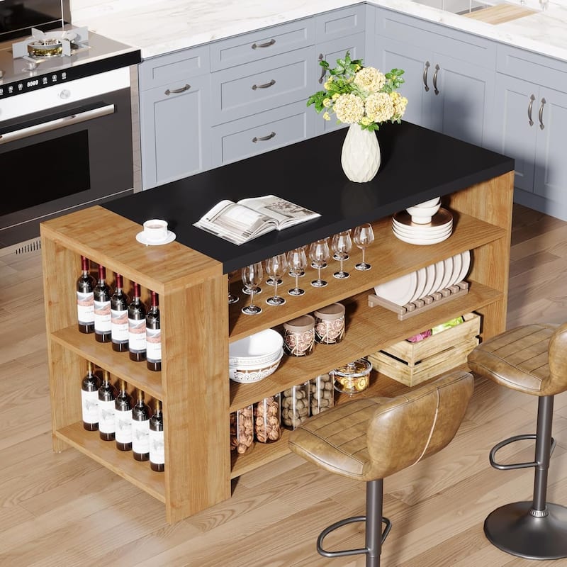 55 Inches Farmhouse Kitchen Island with Storage for Kitchen, Dining Room