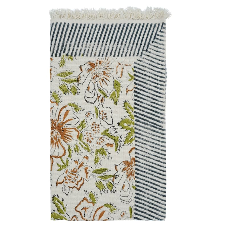 Fabdivine Hand Block Floral Print Waffle Weave Kitchen, Dining Room Use, Gift Hand Towel