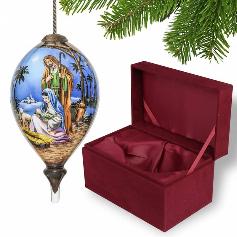 Holy Family Christmas Hand Painted Mouth Blown Glass Ornament - 6" x 3.35" x 3.35"