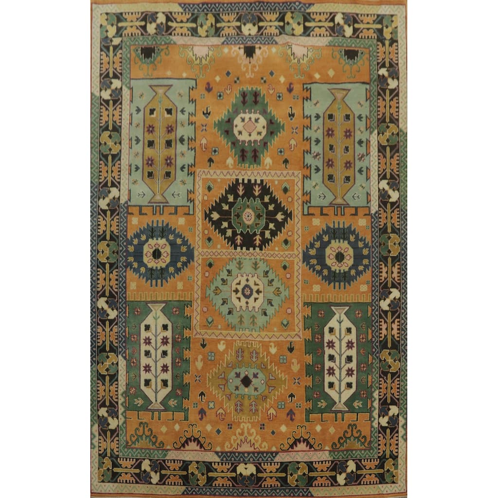 Hand-knotted Traditional Wool Orange Geometric Oriental Area Rug - 12' 0'' X 9' 2''