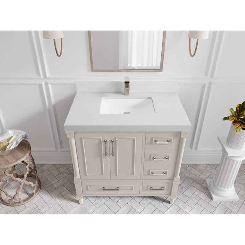 Willow Collections 36 in. W x 22 in. D Aberdeen Center Sink Left Bathroom Vanity with Countertop - 2" Carrara Quartz - Fine Grain
