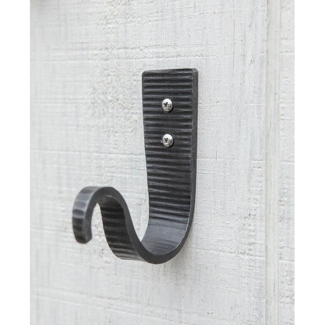 Achla Designs 4.5" Tall Black Powder Coat Finish Wrought Iron Hammered Strap Wall S-Curled Hooks (Set of 2)