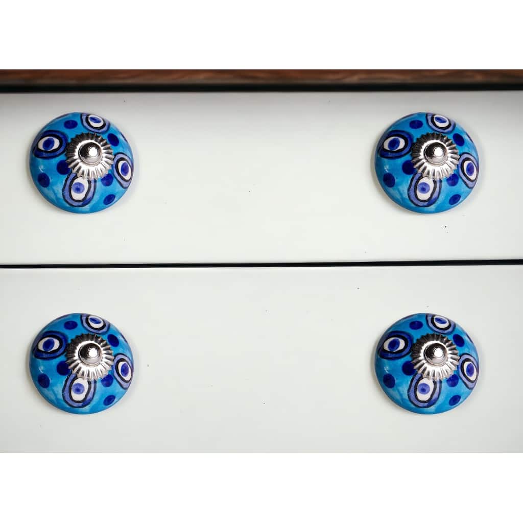 HomeRoots Set of Twelve Blue And White Botanical Ceramic Drawer Pull Knobs - 1.5" x 1.5" x 1.5"
