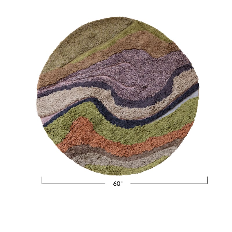 Wool and Cotton Tufted Rug with Abstract Design and Varying Pile - 60.0"L x 60.0"W x 1.0"H - 60.0"L x 60.0"W x 1.0"H