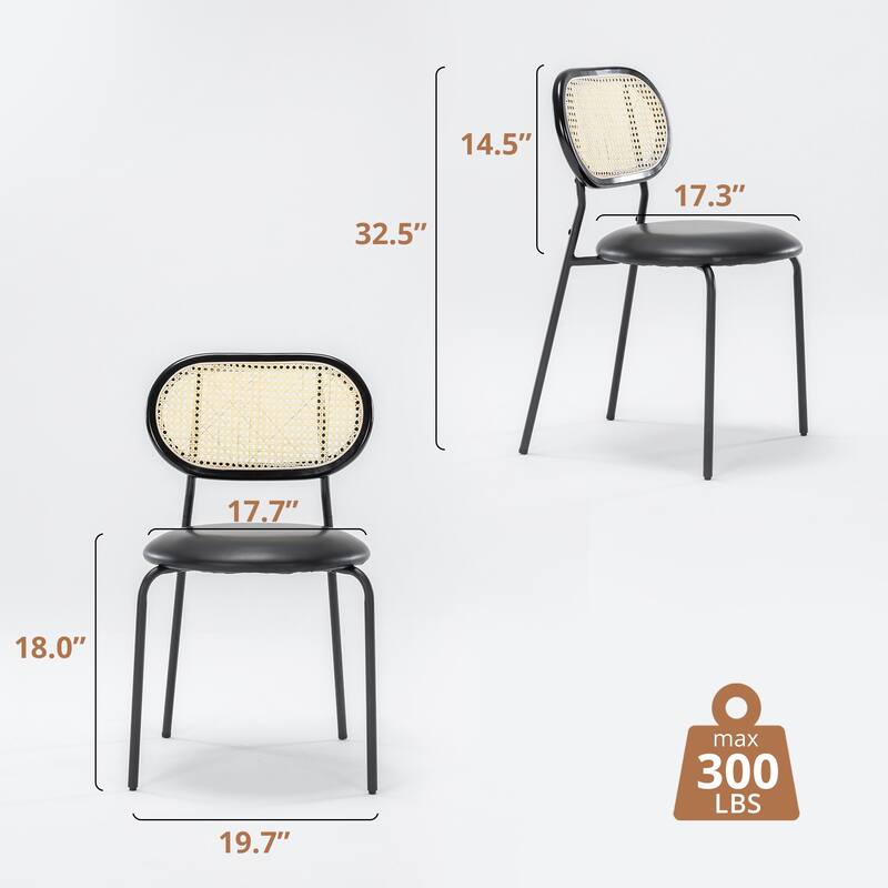 18 in. Rattan Dining Chairs with Faux Leather Seat (set of 2) - 32.48''H X 18.31'' W X 19.88'' D