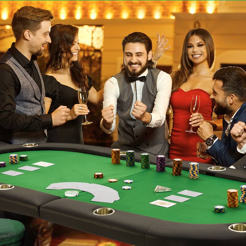 AVAWING 8 Players Foldable Game Poker Table with Cup Holder - Green