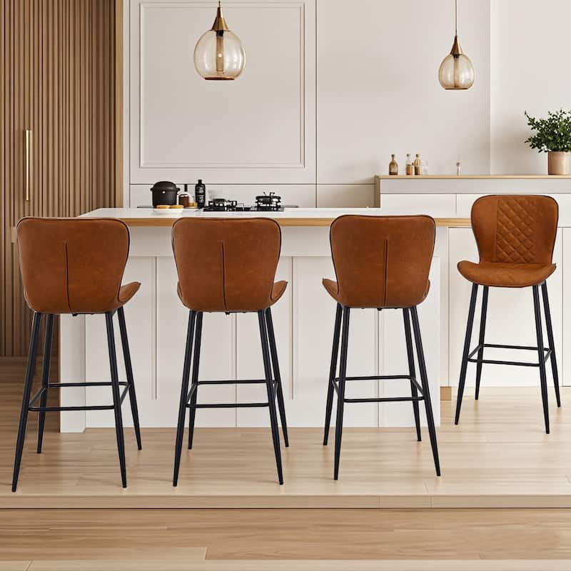 Javlergo Bar Stool Set of 2/4/6 Brown PU Leather Counter Height Bar Stools Armless Black Frame with Square Footrest