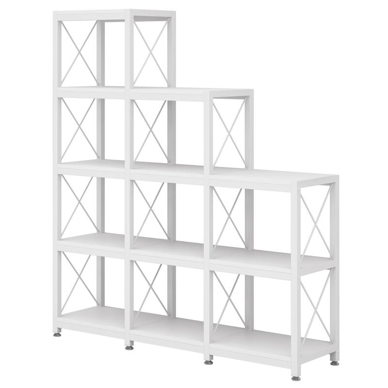 Brown/ Black Industrial 12-shelf Ladder Bookshelf, White Modern 9 Cubes Stepped Etagere Display Bookcase