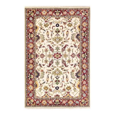 Overton Handknotted Wool Contemporary Floral Ivory Area Rug - 6' x 9'