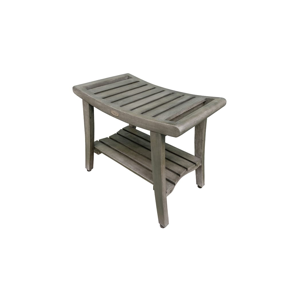 CoastalVogue Harmony Antique Gray 24" Teak Shower Bench, LiftAide Arms
